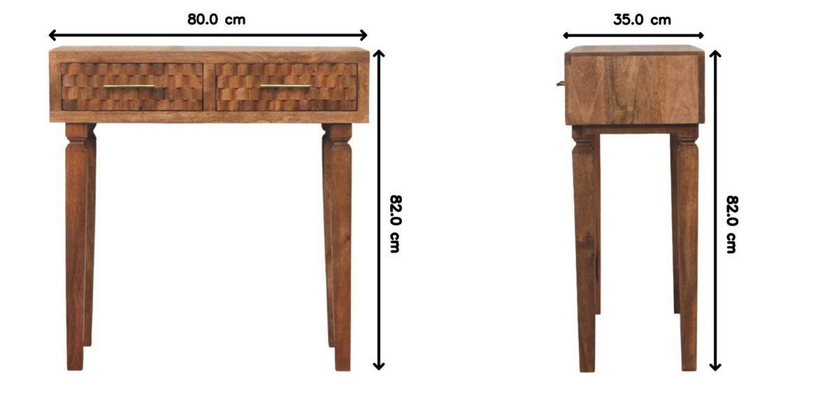 KONSOLENTISCH Golden-Teak-Finish, 2 Schubladen, Hellbraun - Braun, Holz (80/35/82cm) - Artisan Furniture
