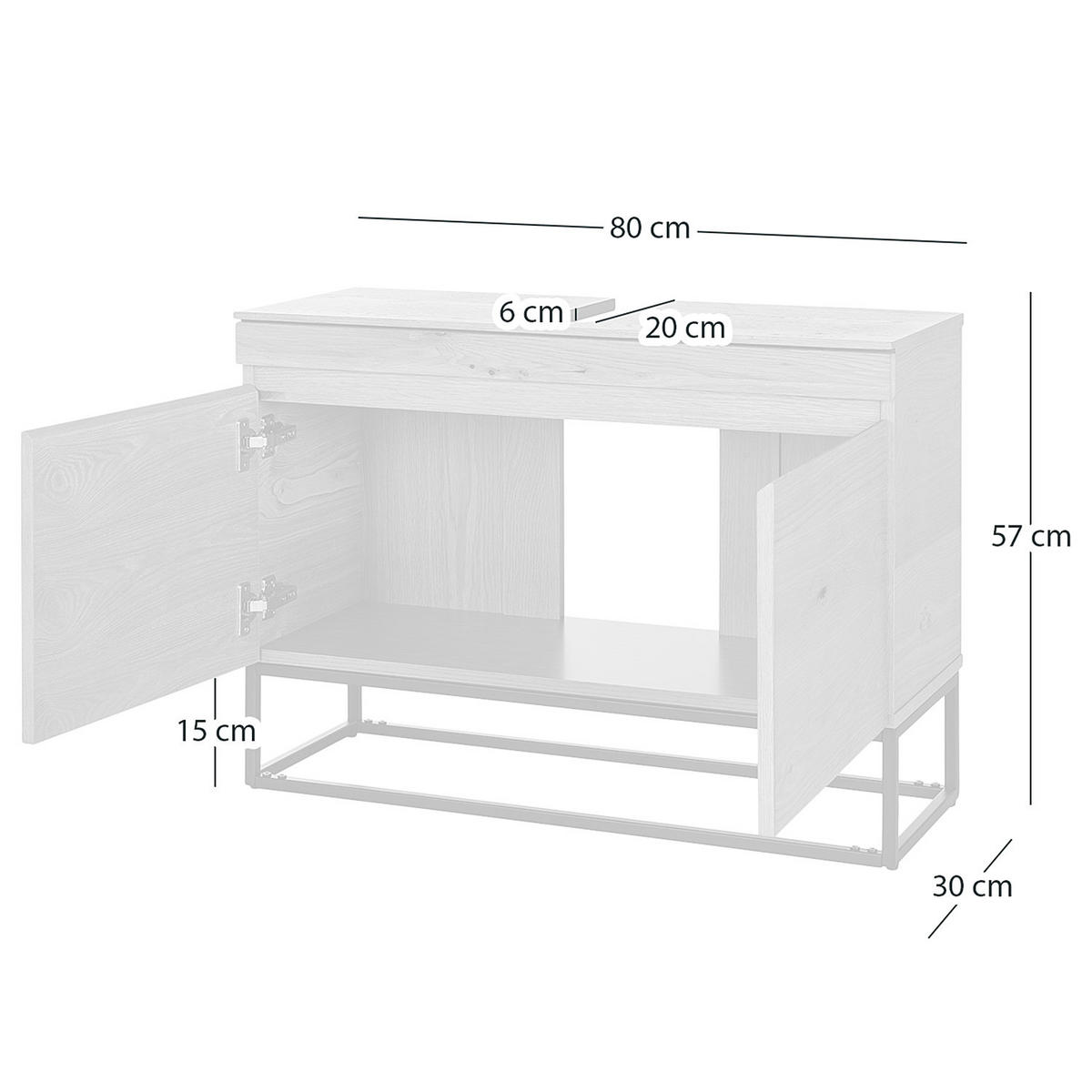 WASCHBECKENUNTERSCHRANK - Echtholzfurnier / Eisen, Eiche / Schwarz - Eichefarben, Holzwerkstoff (80/57/30cm) - home24