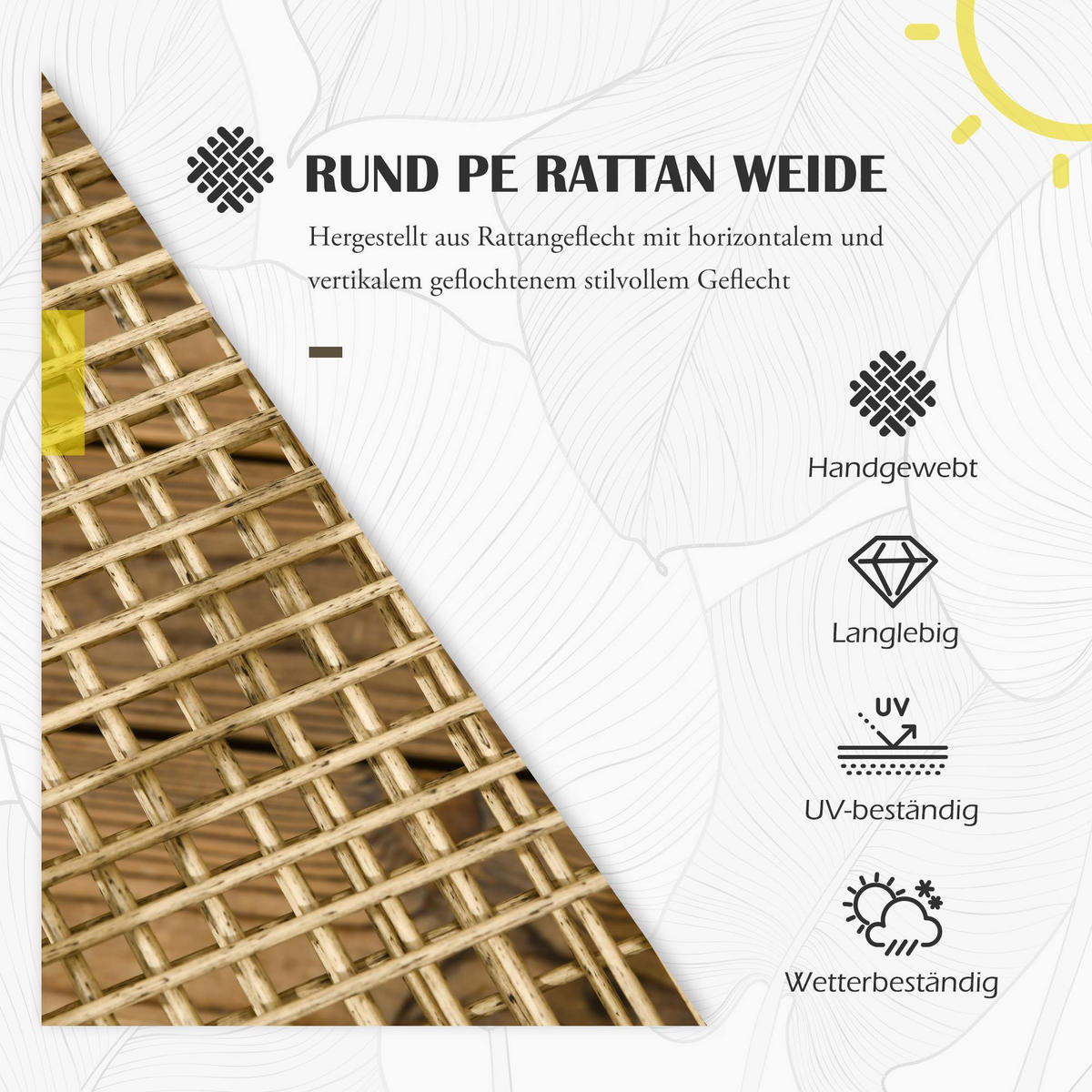 GARTENMÖBEL Set, PE Rattan Schwarz+ Gelb - Gelb/Schwarz, Kunststoff - Outsunny