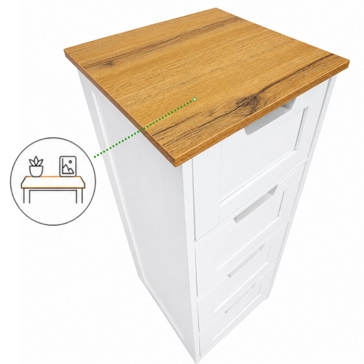BADEZIMMERSCHRANK MDF Weiß Eiche 4 Schubladen 30x30x81 cm - Eichefarben/Weiß, Holzwerkstoff (30/81/30cm) - Begryf