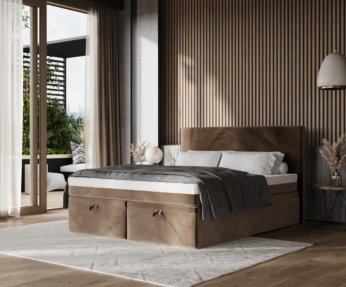 BOXBETT Zalla 200/200 cm Braun im Paros Stoff - Schwarz/Braun, Holz/Holzwerkstoff (200/200cm) - AltaBeds