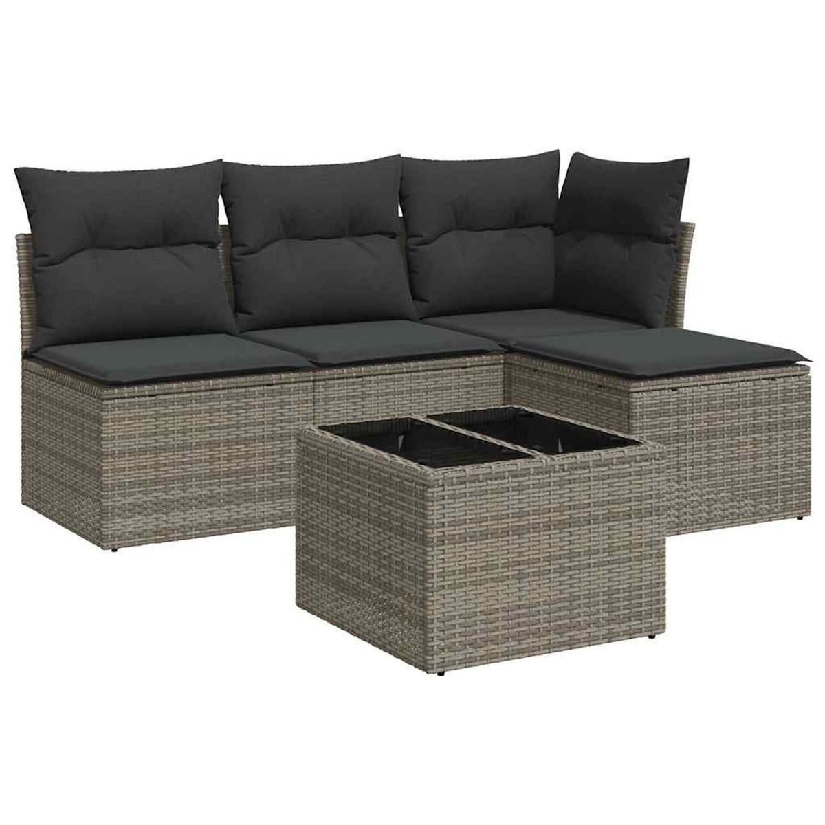 GARTEN-SOFAGARNITUR 5-TLG. Mit Kissen Grau Poly Rattan - Grau, Kunststoff - vidaXL