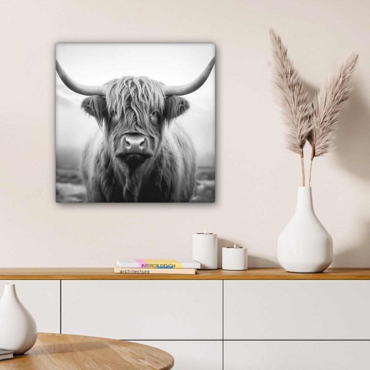 OBRAZ NA PLÁTNE Škótsky horal - hmla - čierna - biela 50x50 cm - sivá, textil (50/50cm) - MuchoWow