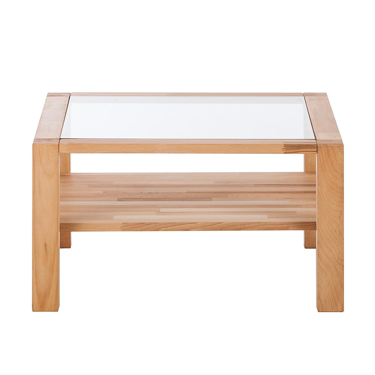 COUCHTISCH - Kernbuche massiv - geölt - Kernbuche, Glas/Holz (70/70/38cm) - home24