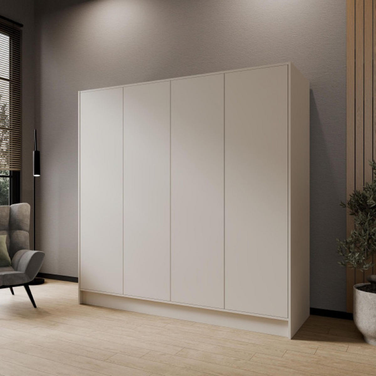 SCHRANK Kaschmir 200 ALA Glatt Ohne Spiegel Ohne Griffe - Ecru, Holzwerkstoff (200/200/51cm) - Sepro Meble