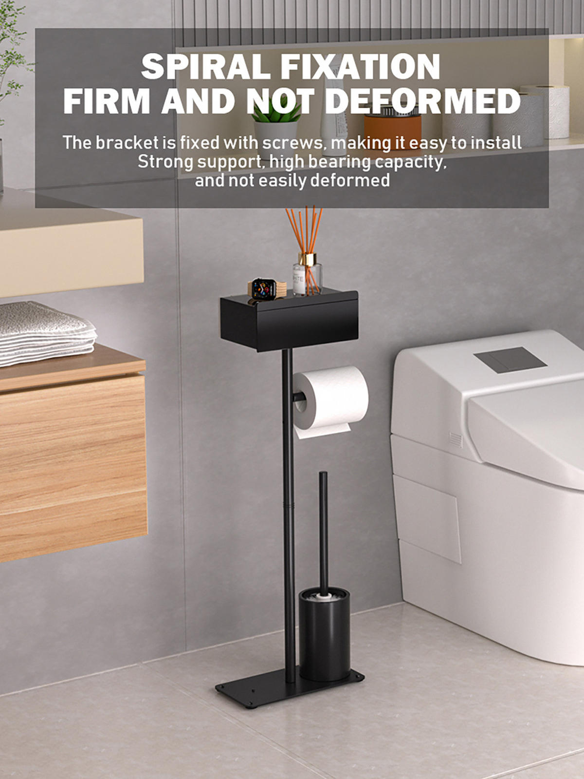 TOILETTENBÜRSTENHALTER – 2-in-1 (Schwarz) 24 x 12 x 69 cm - Schwarz, Metall (12/69/24cm)