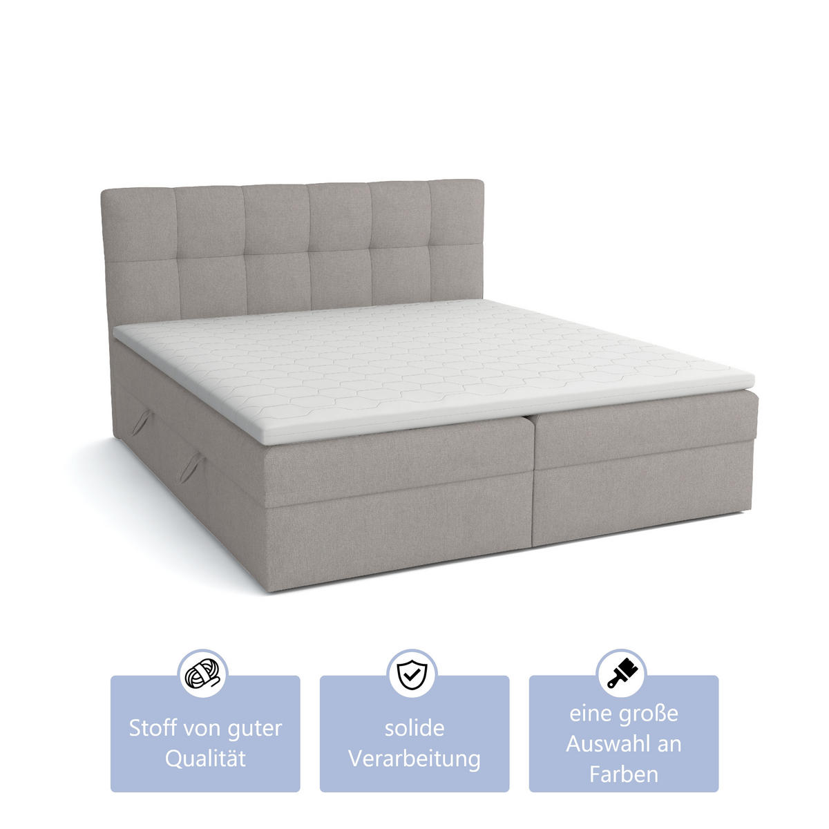 BOXBETT Doppelbett Corino Grau 140x200 cm - Grau, Naturmaterialien (200/144/103cm)