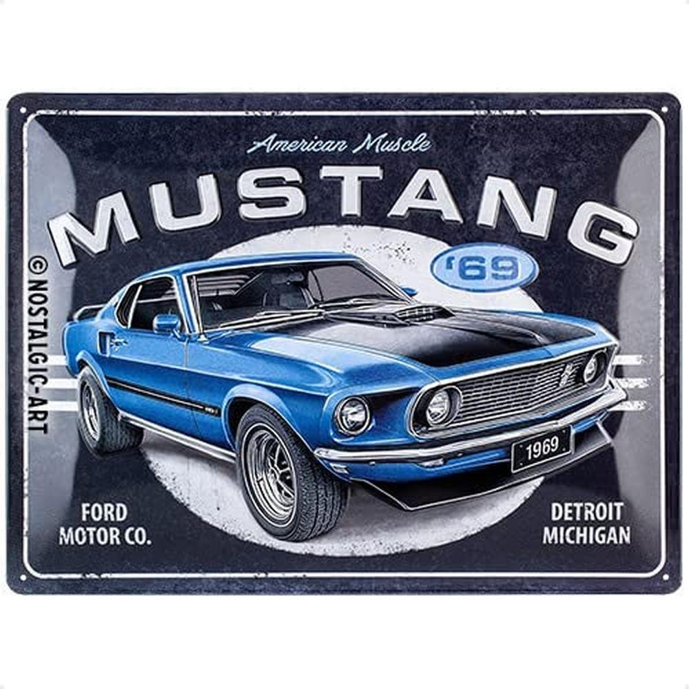 BLECHSCHILD 30/40 cm Ford Mustang Blue ´69 - Multicolor, Metall (40/30/0.2cm) - Nostalgic-Art