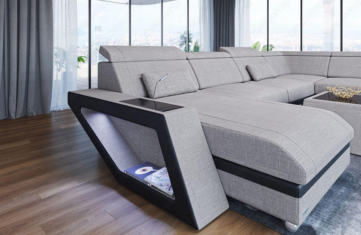 WOHNLANDSCHAFT Catania Macchiato Schwarz Strukturstoff - Braun, Kunststoff (349/89/264cm)