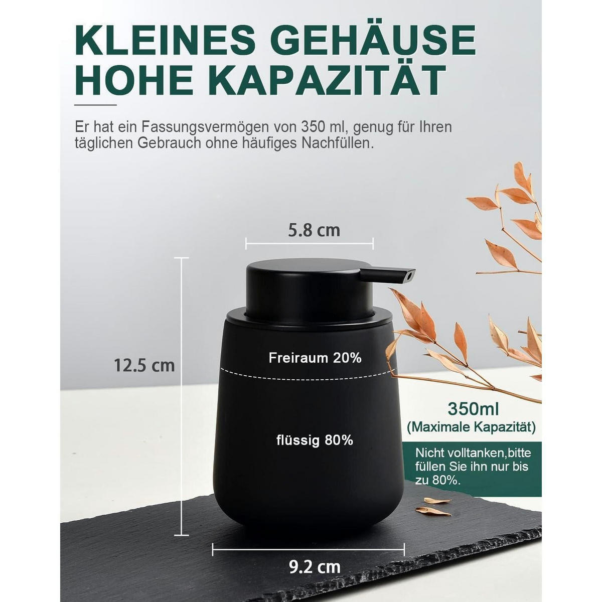 SEIFENSPENDER Keramik Schwarz Matt 350ml - Schwarz, Keramik (9/12/9cm)