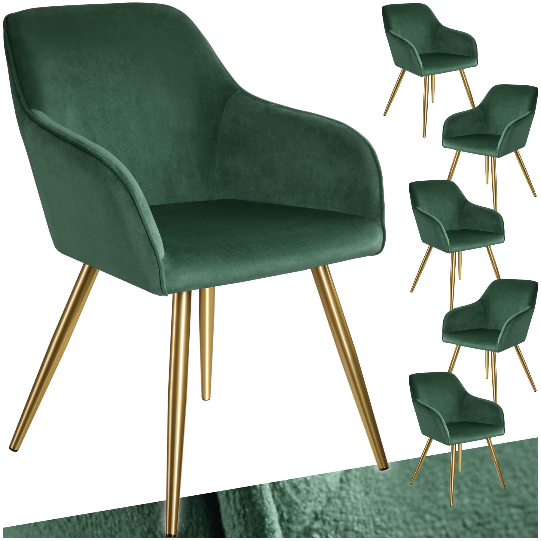 ESSZIMMERSTUHL 6er Set Marilyn 58 x 62 x 82 cm dunkelgrün/gold - Dunkelgrün/Goldfarben, Textil (58/82/62cm) - tectake