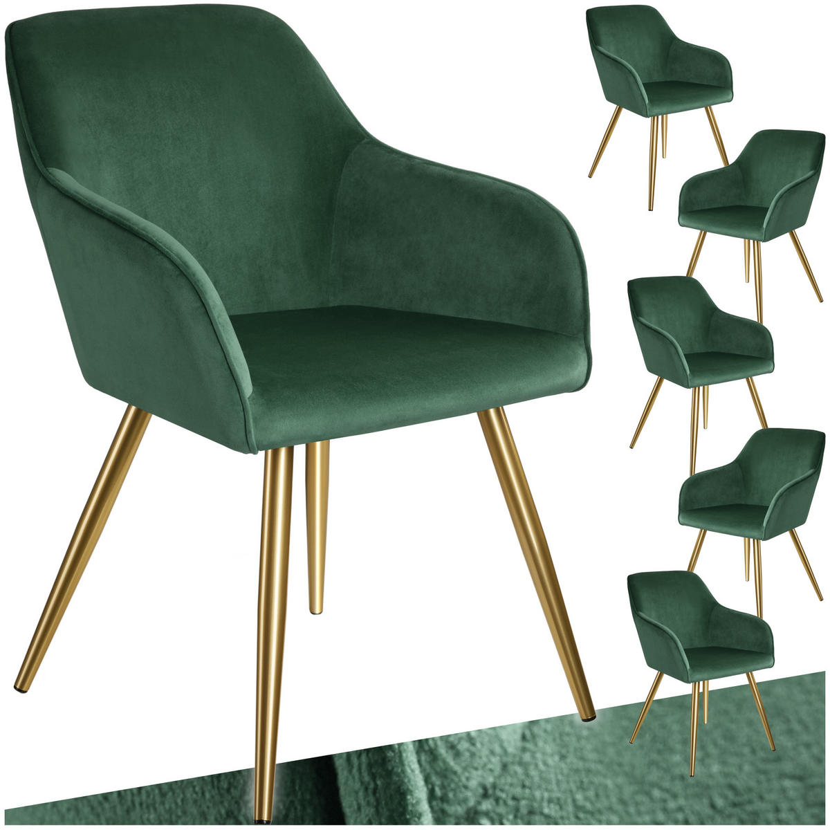 ESSZIMMERSTUHL 6er Set Marilyn 58 x 62 x 82 cm dunkelgrün/gold - Dunkelgrün/Goldfarben, Textil (58/82/62cm) - tectake