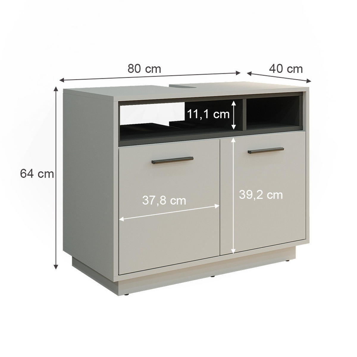 WASCHBECKENUNTERSCHRANK Beatrice Grau 80 x 64 cm - Grau, Holzwerkstoff (80/64/40cm) - Vicco