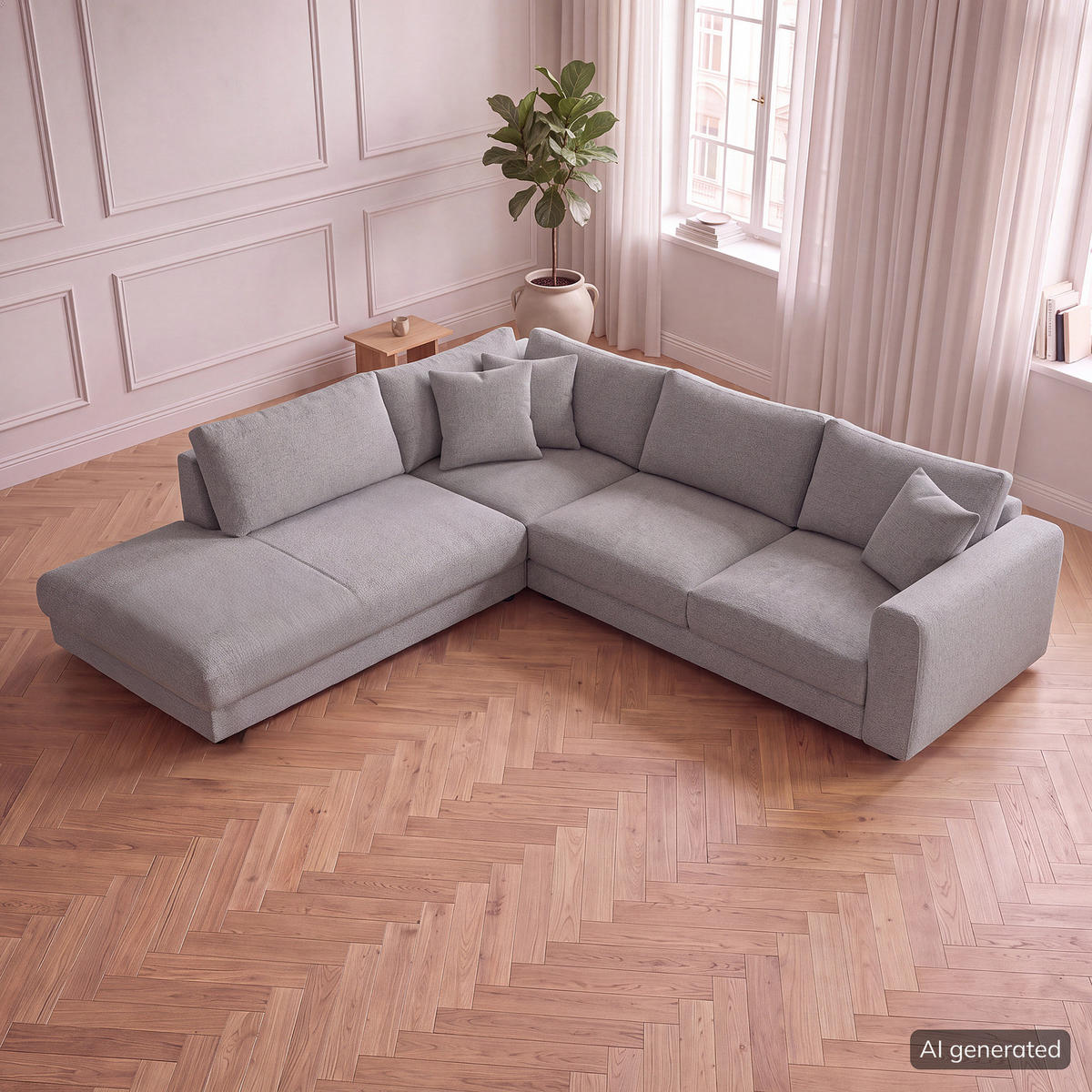 ECKSOFA mit Ottomane - Hellgrau/Schwarz, Holz/Kunststoff (267/254cm) - home24