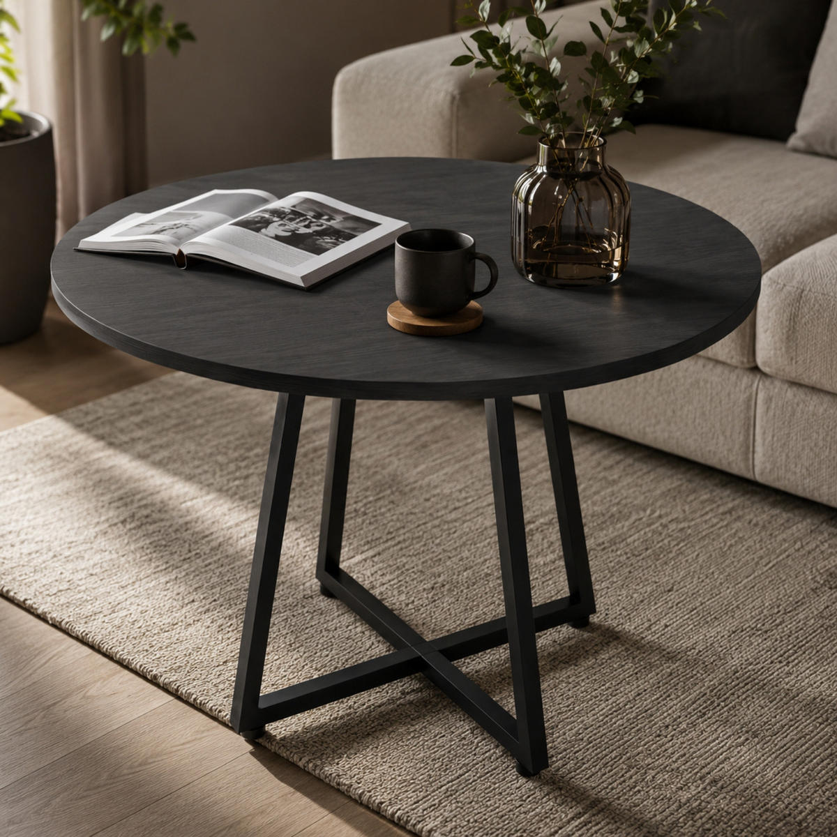 TISCH auf gekreuzter Standfußkonstruktion rund Schwarz 80/80/72 cm - Schwarz, Metall (80/80/72cm) - SCENA LIVING