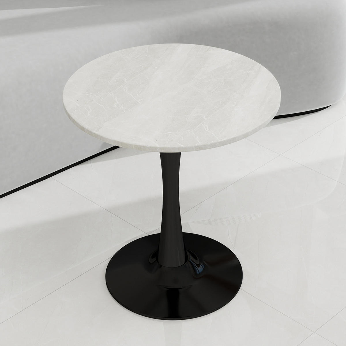 COUCHTISCH rund 70/70/72 cm Schwarz Weiß mit Kunstmarmorplatte im minimalistischen Design - Schwarz, Stein (70/70/72cm) - OKWISH