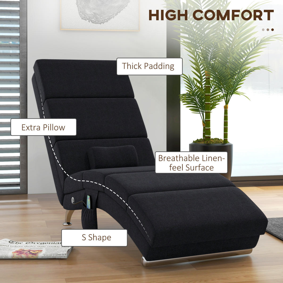 RELAXLIEGE mit 5 Massagemodi, Heizfunktion, Schwarz - Schwarz, Textil/Metall (56/84/168cm) - HOMCOM