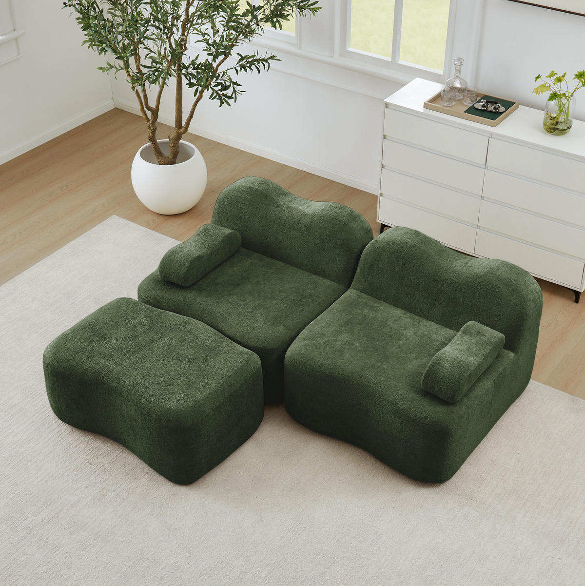 SOFA modular 2-Sitzer mit Ottomane Samt Green - Grün, Textil (167/192cm) - Meubliv