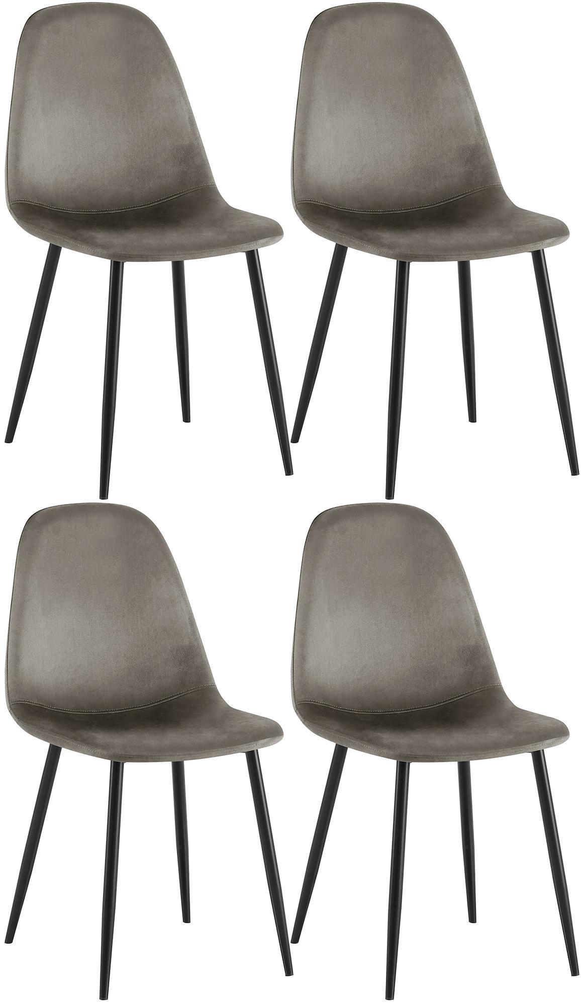 STUHL 4er Set Samt Anthrazit - Anthrazit/Schwarz, Textil/Metall (44/88/51cm) - CLP