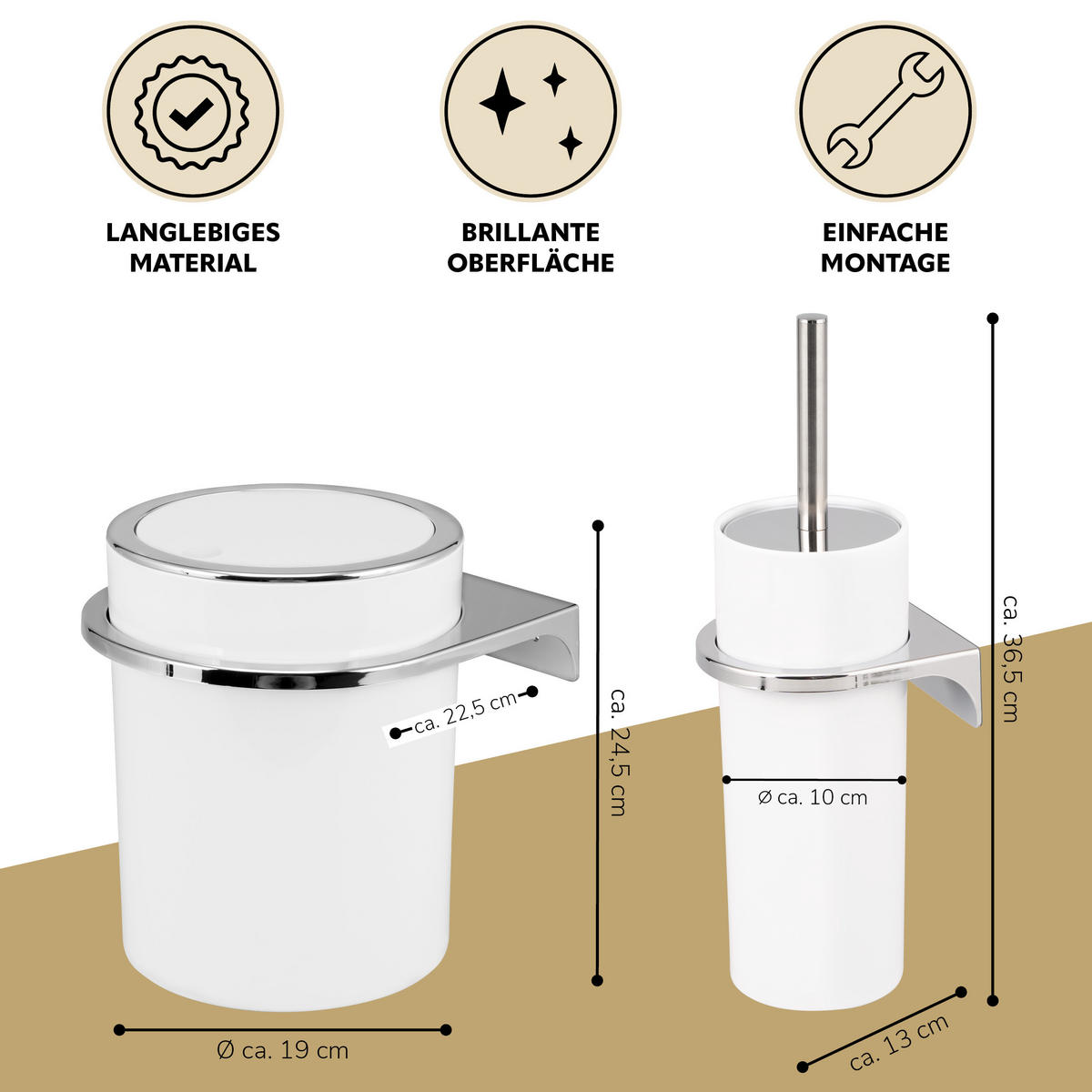 BADEZIMMERSET SAVONA 2TLG., Bürste u. Eimer, rund - weiß - Weiß, Kunststoff (10/36.5/10cm) - bremermann