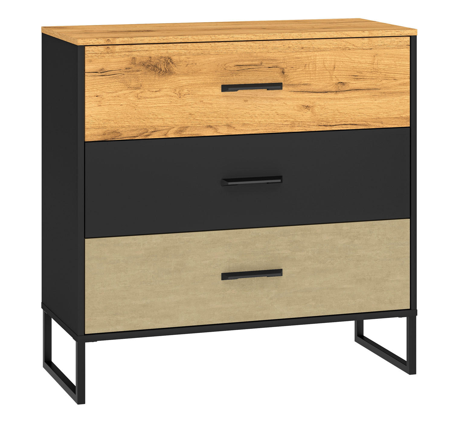 KOMMODE Colt schwarz / Craft Gold Eiche / Premium Steel 92 / 40 / 90cm - Braun, Holz/Holzwerkstoff (92/90/40cm) - Feldmann-Wohnen