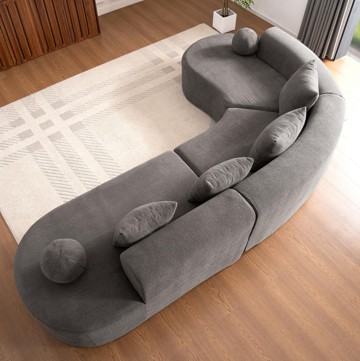 ECKSOFA 327/215/80 cm aus Chenille mit L-Form und montagefreiem Aufbau Grau - Grau, Textil (215/327cm) - Modenvie