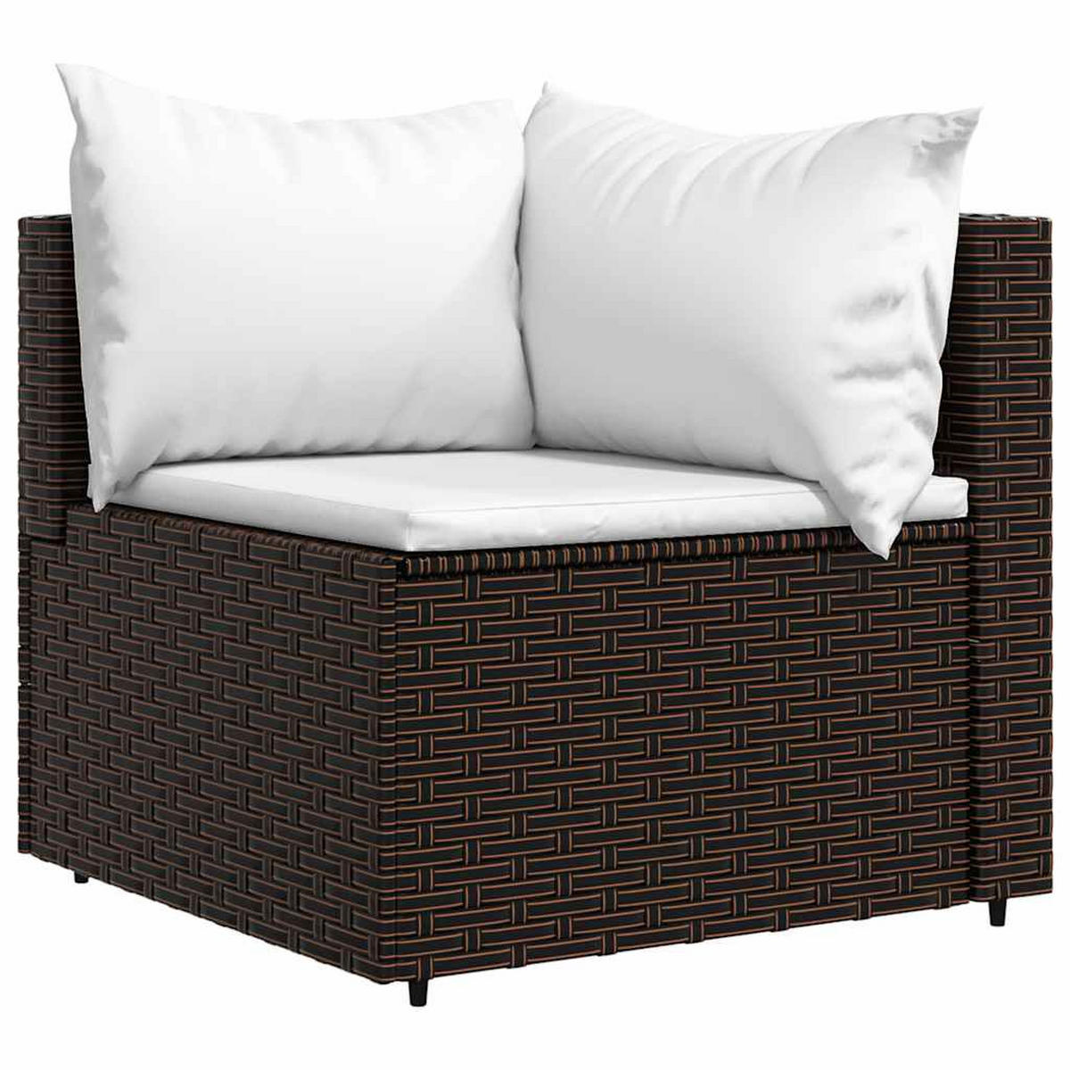 LOUNGEGARNITUR mit Cremeweiß Auflagen und 50 cm Couchtisch, aus Poly Rattan und Glas, Braun, 4-teiliges Set - Braun, Kunststoff - vidaXL