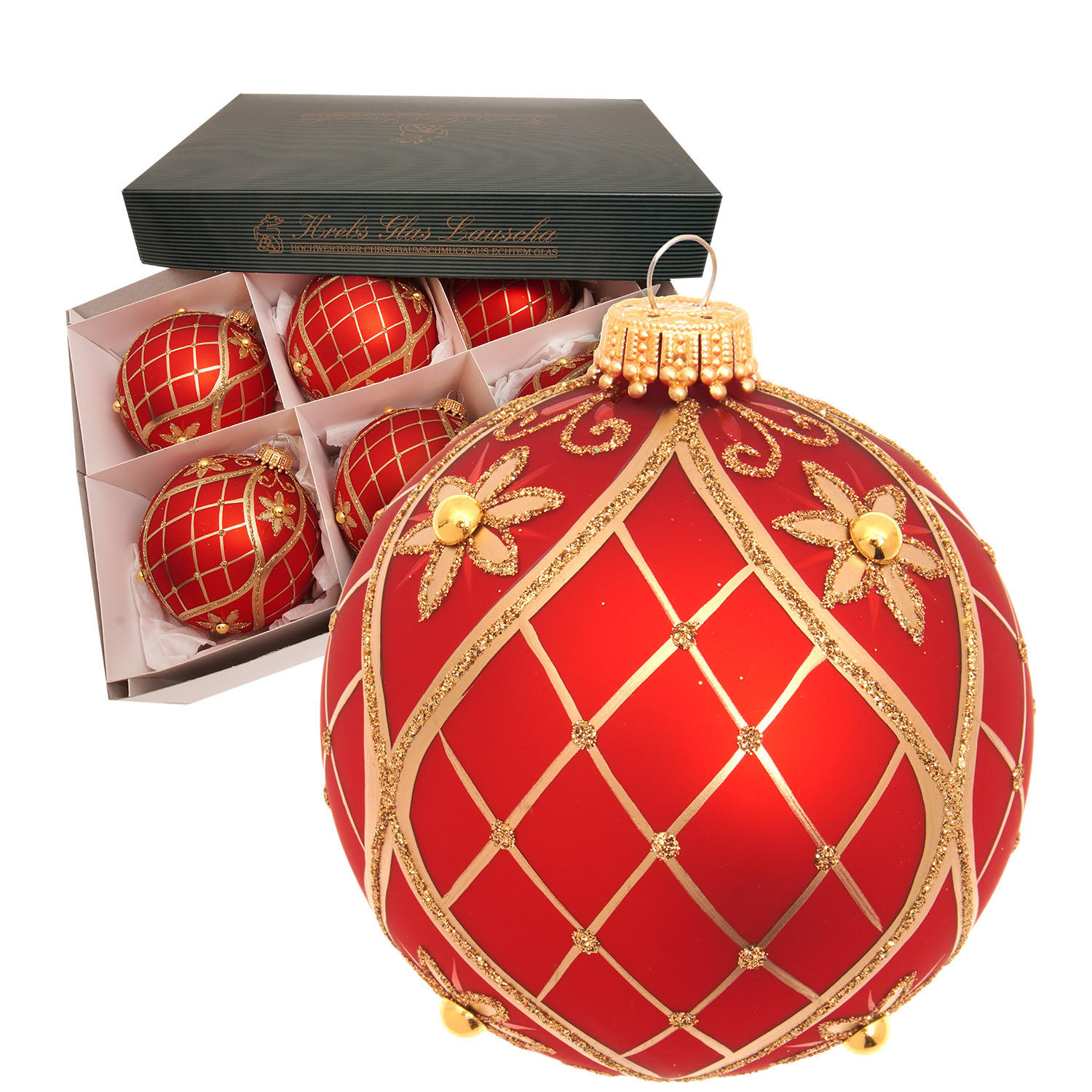 Krebs Glas Lauscha Christbaumkugeln Rot 8x8x8 cm