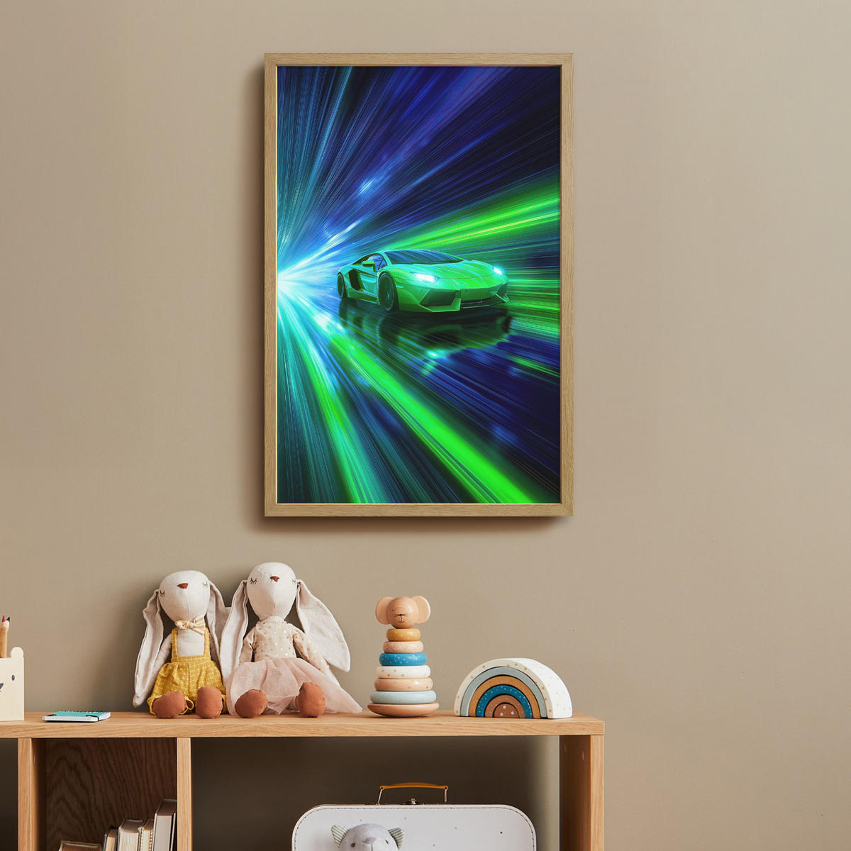 DOBÍJECÍ NOČNÍ LAMPIČKA Rychlost - Lehké - Sportovní vůz - Zelená 40x60 cm - zelená barva, kompozitní dřevo (8/40/60cm) - OnlyWow