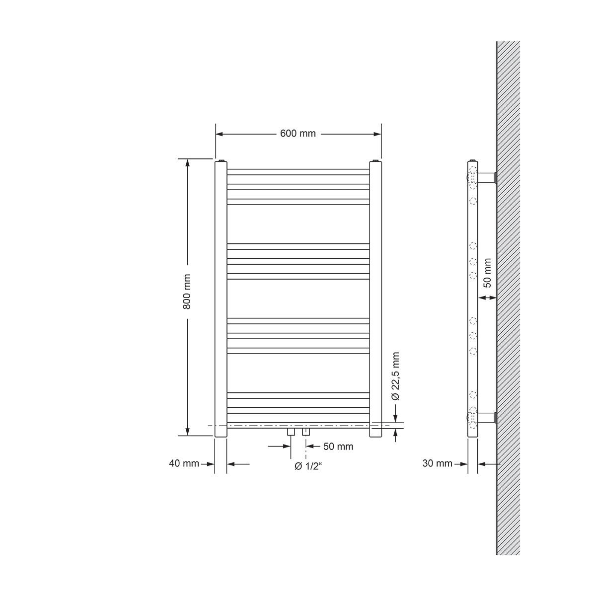 BADHEIZKÖRPER Sahara 600x800 mm Weiß gerade mit Mittelanschluss - Weiß, Metall (60/80/3cm) - LuxeBath