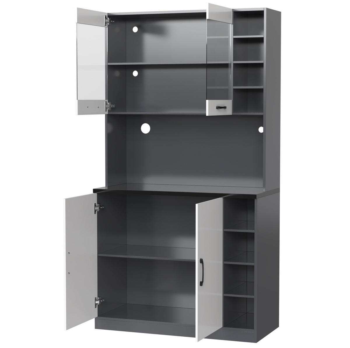 BUFFET 100/47/187 cm grau/weiß aus MDF mit LED-Beleuchtung - Weiß, Holzwerkstoff (100/187/47cm) - OKWISH