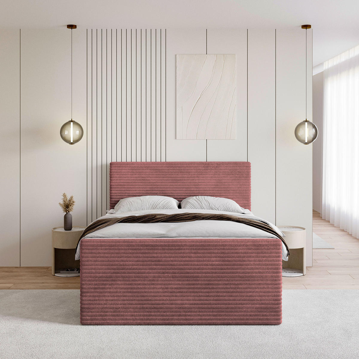 BOXBETT NOLEN 140x200 cm mit Matratze und Topper - Rosa - Rosa, Holz (140/200cm) - MASSENO