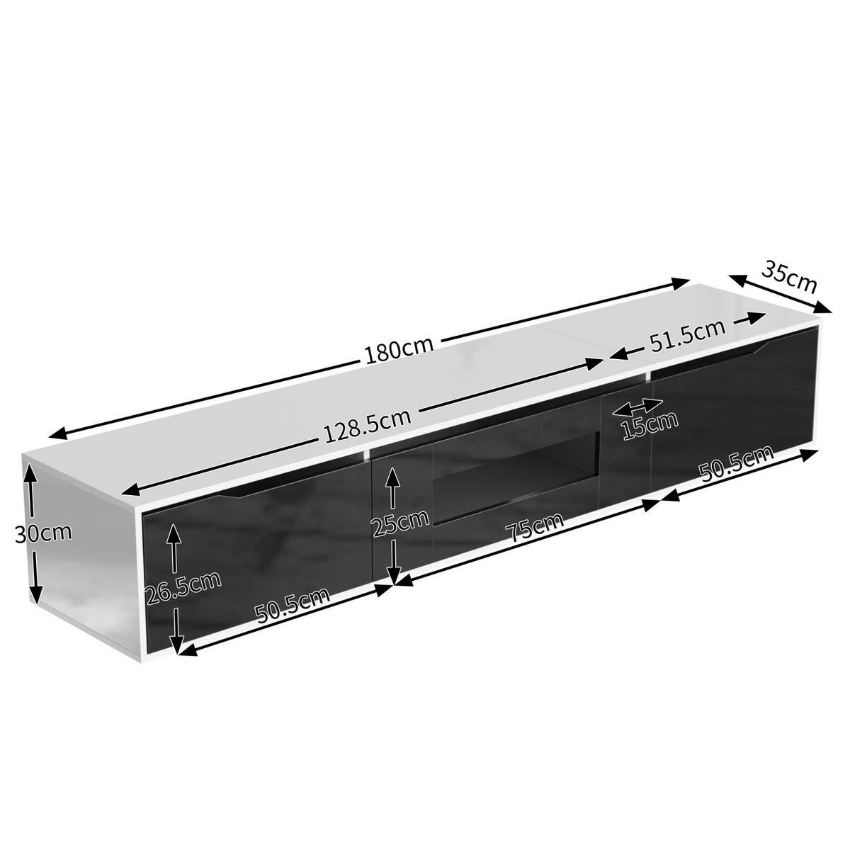 TV Lowboard LED, Hochglanz, Schwarz Weiß - Weiß, Holz (142/17/46cm)