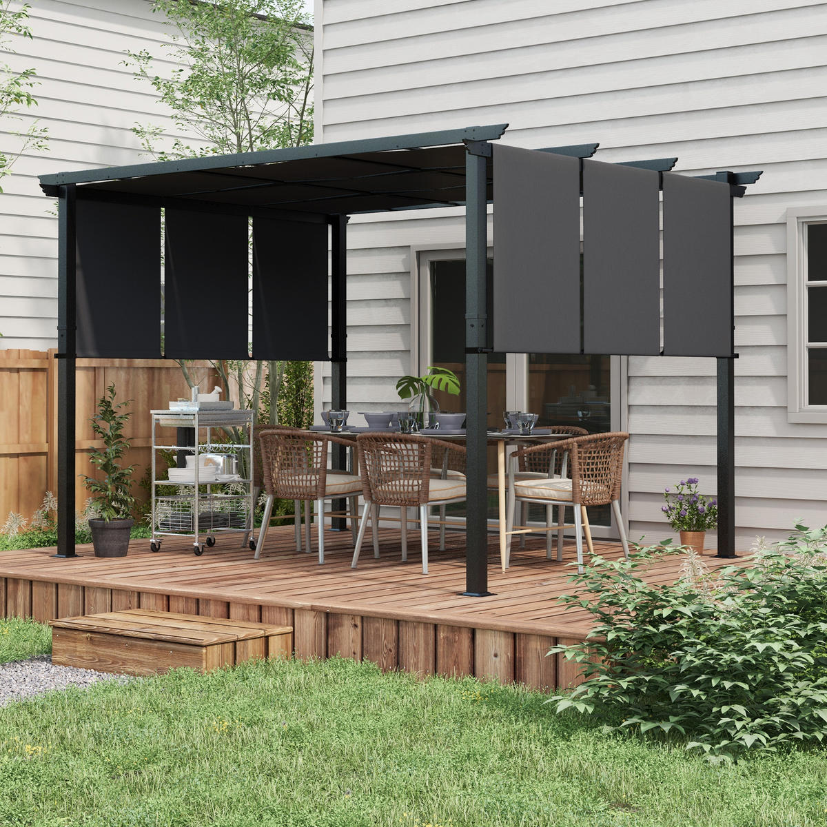 MARKISE Sonnenschutz. Pergola, wetterbeständig, inkl. Befestigungsmaterial, 3 x 3,5 m, Dunkelgrau - Dunkelgrau, Metall (357/235/296cm)