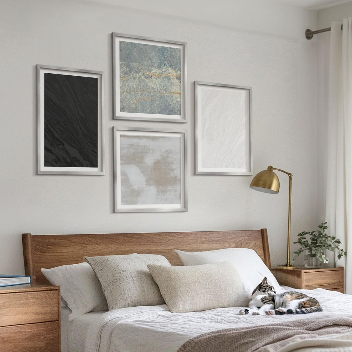 WANDBILDER 4er Set - 50x50 cm & 40x60 cm Silberner Rahmen - Steintexturen - Silberfarben, Kunststoff (50/50cm) - ArtPrintCave
