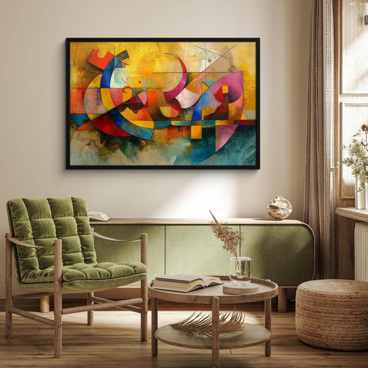 POSTER MIT RAHMEN Kunst - Abstrakt - Modern 120x80 cm - Gelb, Papier (120/80cm) - MuchoWow