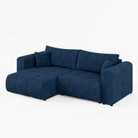 ECKSOFA RIVA Links Blau Cord-Stoff L-Form Couch mit Schlaffunktion & Bettkasten - Blau/Schwarz, Holz (255/160cm) - Barchello