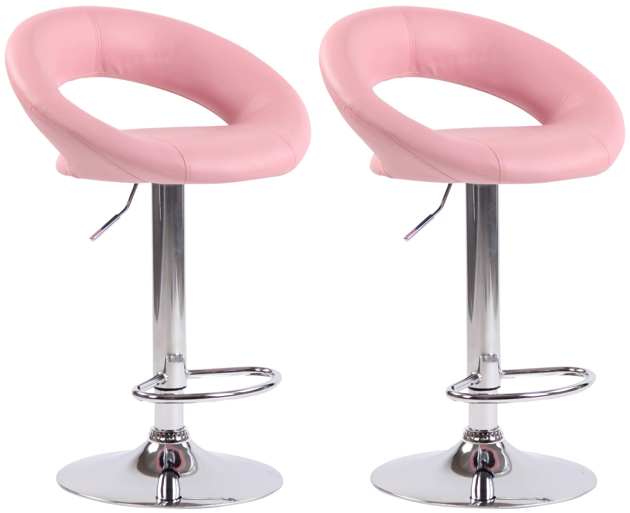 BARHOCKER 2er Set Mekim Kunstleder Pink Silber - Pink, Leder/Metall (53/80/47cm) - DELUKE