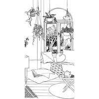 FOTOTAPETE Wohnzimmerzeichnung 139.5 x 279 cm - Schwarz, Papier (139.5/279cm) - ESTAhome