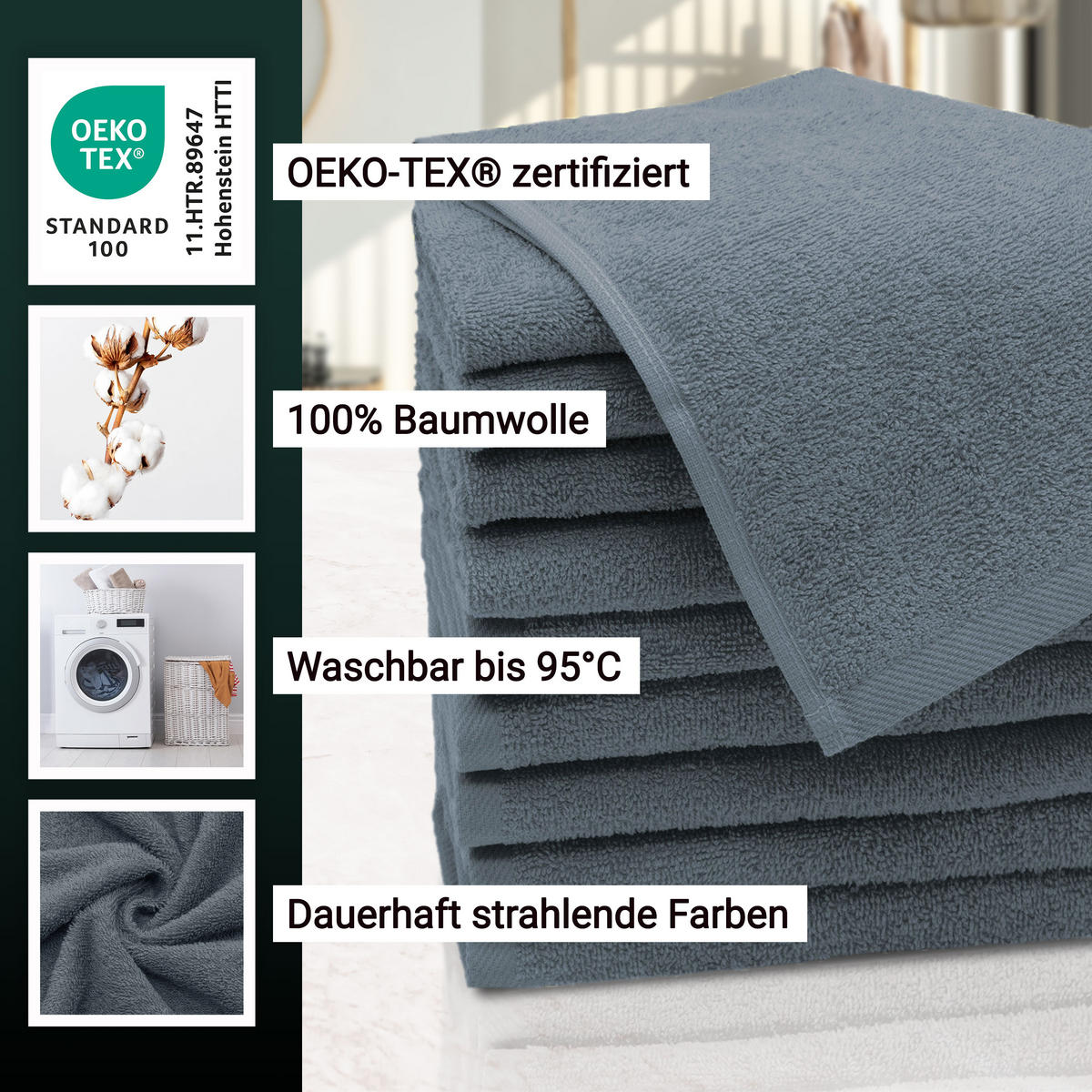 GÄSTETÜCHER, 10er-Set, 30x50 cm, 100% Baumwolle, Grau - Grau, Textil (30/50cm) - Zollner