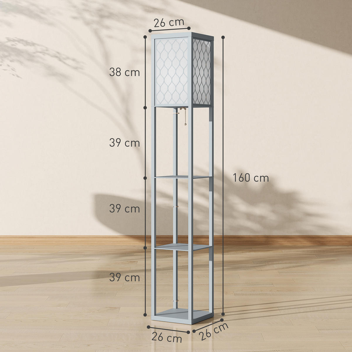 STEHLAMPE Dimmbar mit Regal E27 Fassung Hellgrau - Multicolor, Holzwerkstoff (26/26/160cm) - HOMCOM