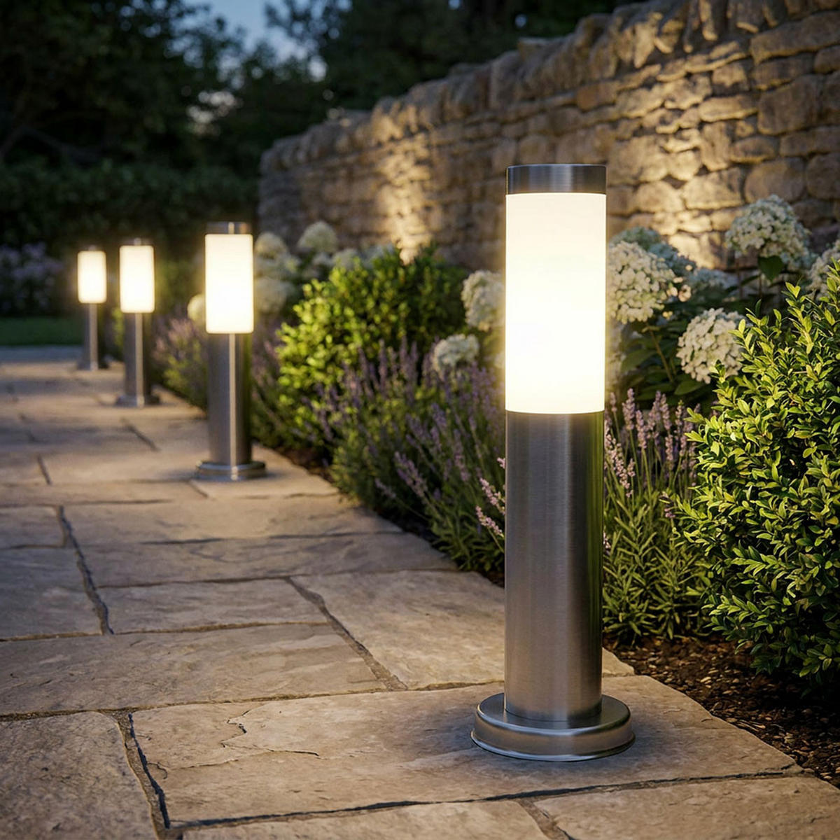 LED WEGELEUCHTE Edelstahl Silber 2er Set - Silberfarben, Metall (12.5/12.5/45cm)