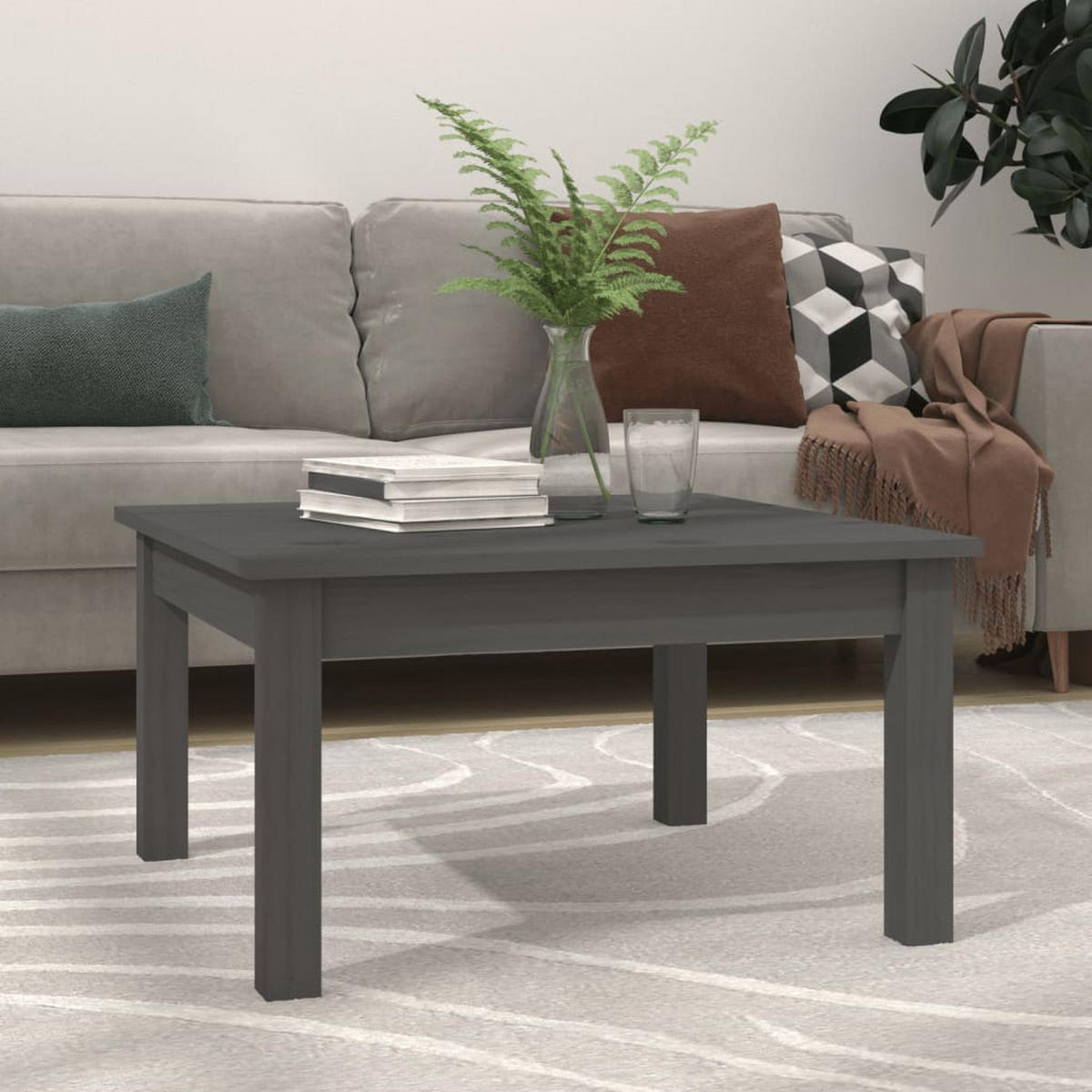 COUCHTISCH Grau 55x55x30 cm Massivholz Kiefer - Grau, Holz (55/55/30cm) - furnicato