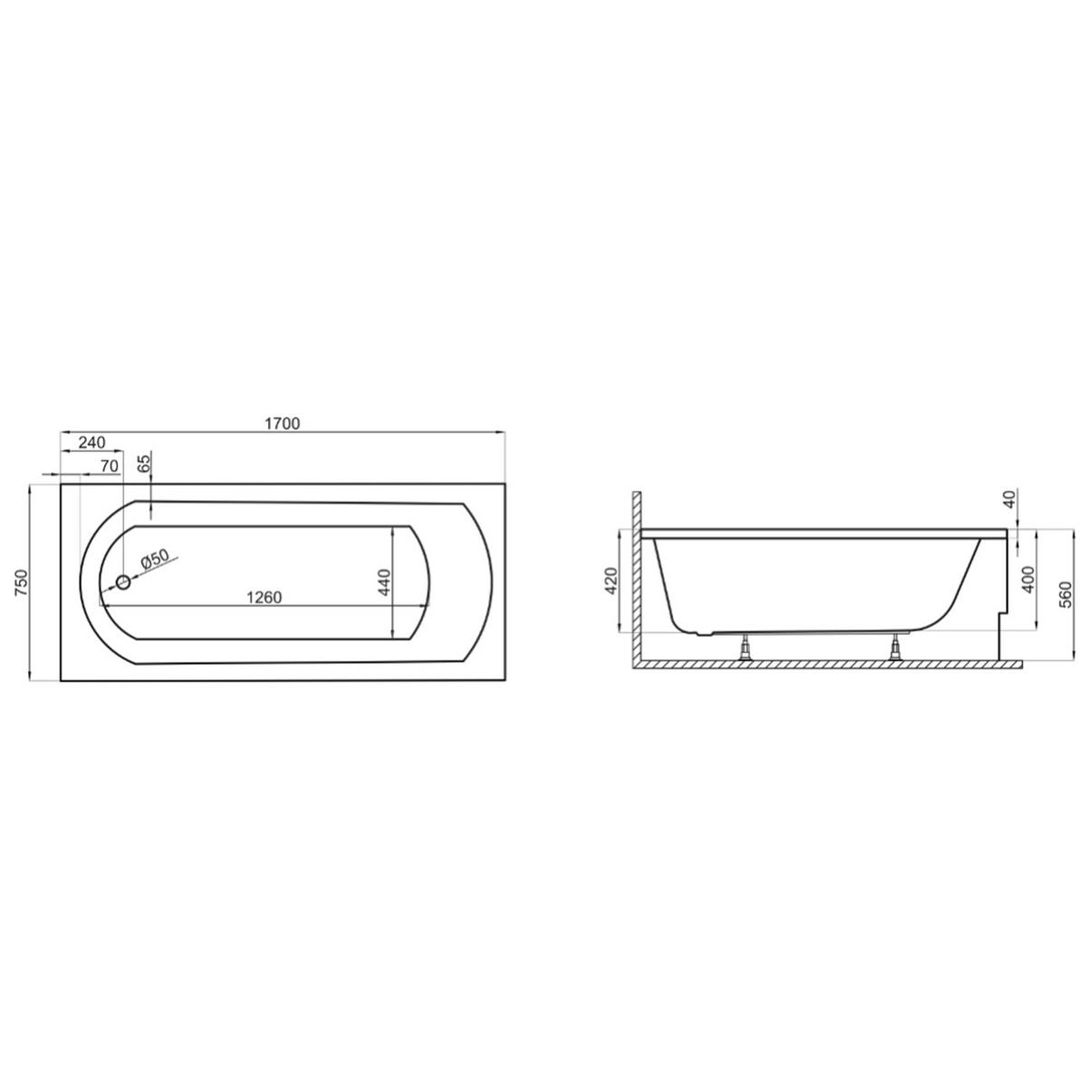 BADEWANNE Rechteck CLASSIC 170/75 Ablauf & Füße - Weiß, Kunststoff (75/56/170cm) - bad land