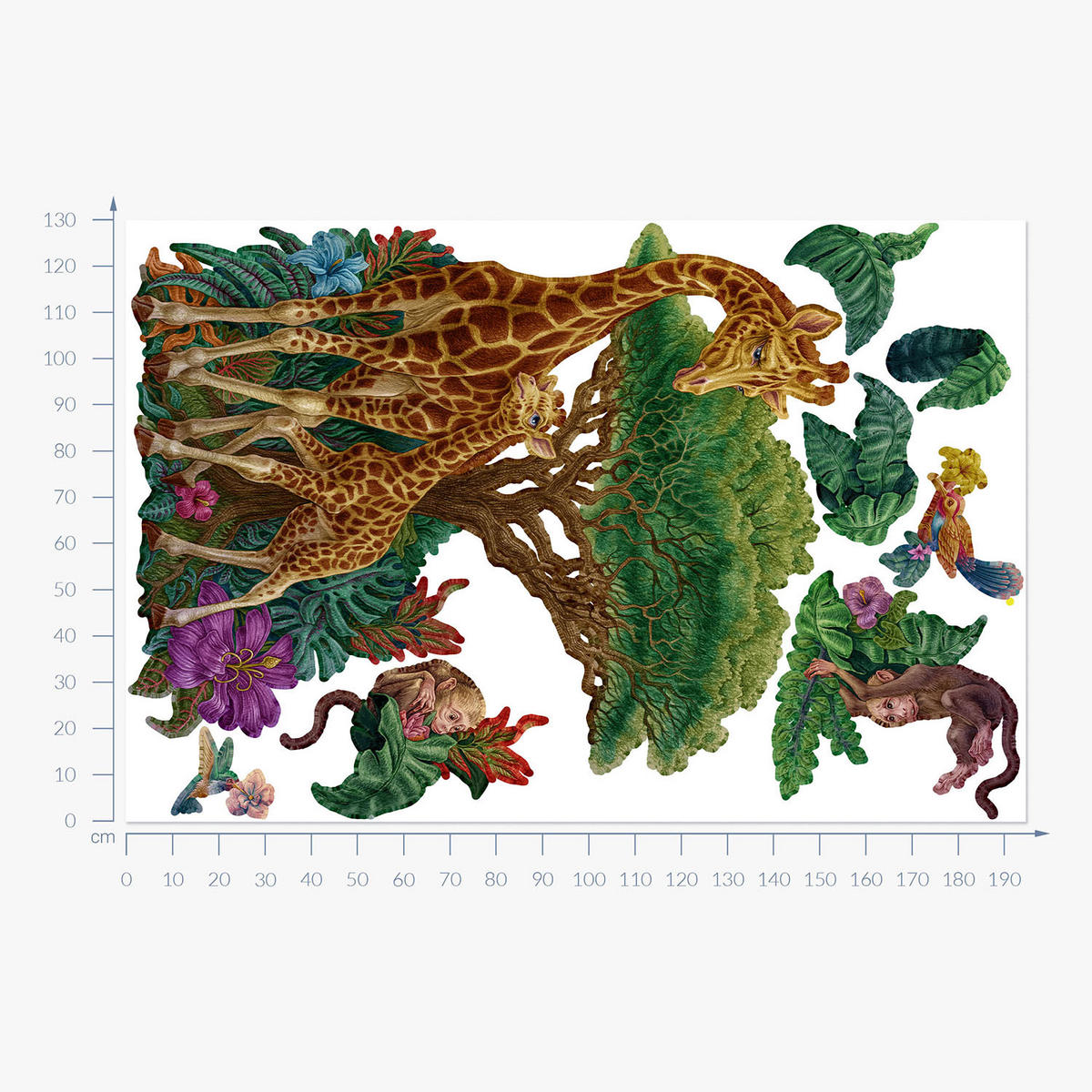 WANDAUFKLEBER 130x194cm - Wildtiere Vegetation - Multicolor, Kunststoff (130/194/0.1cm) - Wallfluent