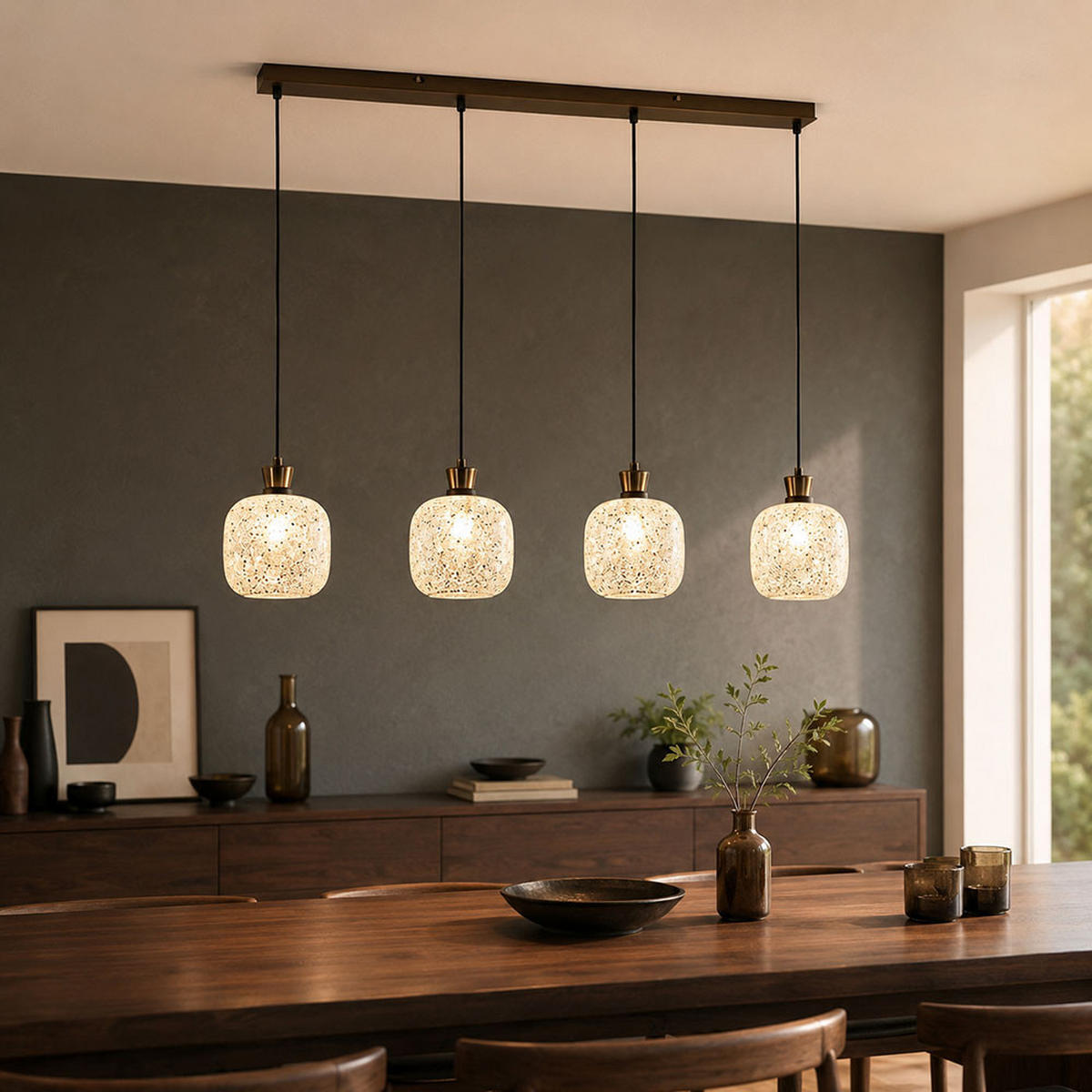 HÄNGELEUCHTE Metall Schwarz Glas - Schwarz, Glas (106/16/120cm) - Globo Lighting