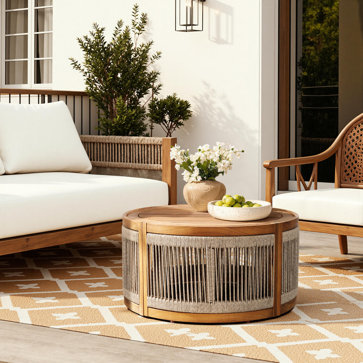 RUNDER Couchtisch Outdoor | Ø80 x H42 cm - Braun, Holz (80/80/41.5cm) - Hometopia