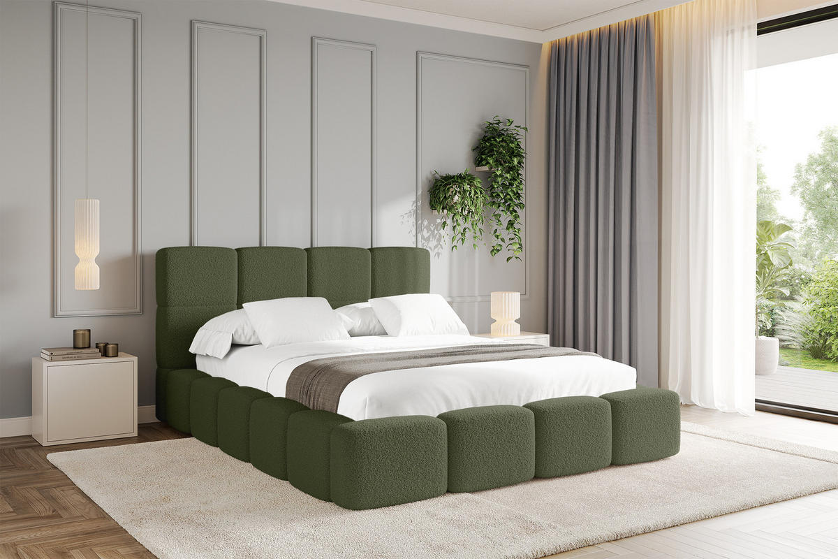 POLSTERBETT mit Bettkasten und Lattenrost mit Kopfteil, Boxbett ohne Matratze, mit Stauraum - NATA 140x200 Grün - Grün, Holzwerkstoff/Textil (140/200cm) - ALTDECOR