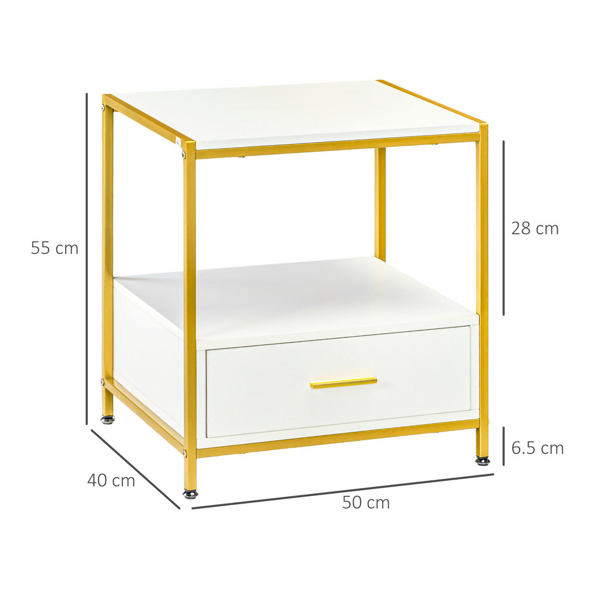 NACHTTISCH Weiß, Gold 1 Stück - Weiß, Kunststoff (40/55/50cm) - GiPP
