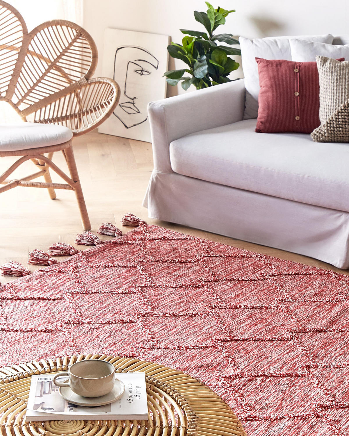 KURZFLOR-TEPPICH Nigde 200/140 cm - Rot, Textil (140/200cm) - Beliani